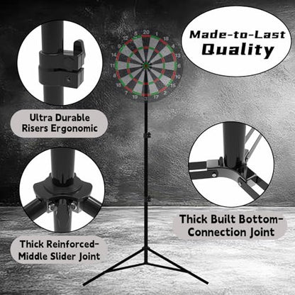 Dartboard Stand, Heavy Duty Portable Dart Board Holder with Adjustable Height (34" to 74"), Dart Board Stand for Adults, Stable Tripod Design, Easy Assembly for Travel, Outdoor, Home & Bar Games