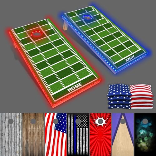 PartyToss Cornhole Boards/Bean Bag Toss Game Set w/Optional LED Lights & Graphics - Choose Your Model - color: Football