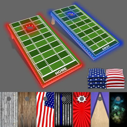 PartyToss Cornhole Boards/Bean Bag Toss Game Set w/Optional LED Lights & Graphics - Choose Your Model - color: Football