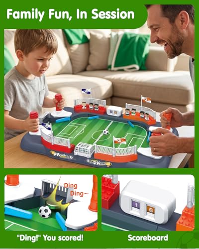 Soccer Board Game for Kids with 12 Countries Flag Stickers & 12 Star Player Figures – Interactive Foosball Table Game, Mini Pinball Sports Toy Boys Girls Birthday Family Party