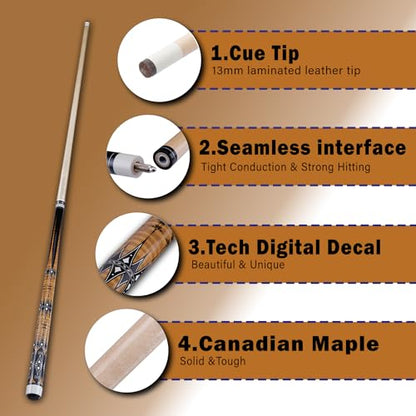 13mm 58 Inch 19 20 oz Billiard Pool Cue Stick, 1/2 Maple Billiard Pool Stick, House Bar Pool Table Sticks for Men - color: Brown 20 oz