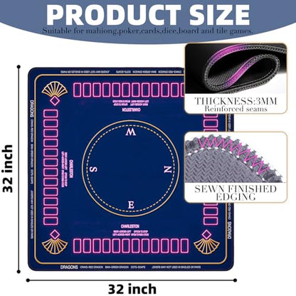 ARELUX Neoprene Mahjong Mat with Carrying Bag 32"x32" No Creases Rolled Shipping American Mat with Charles Rules Anti-Slip & Noise Reduction Table Cover for Poker, Card & Board Game(Blue and Purple) - color: Blue and Purple