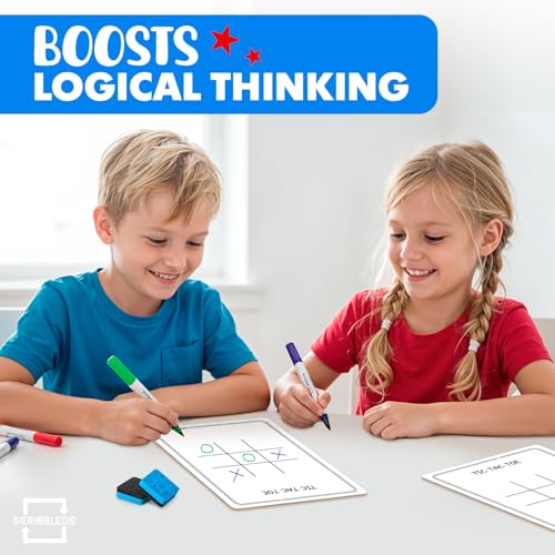 SCRIBBLEDO Tic Tac Toe Game Dry Erase Board 9x6 Inch Double-Sided Whiteboard Reusable Classroom Learning Tool Fun Drawing Writing Table Games for Seniors Small Board for Home & School