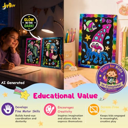 JoyBox Foil Art & Glow Sequin Art Craft Kit 2-in-1, foil Fun Art kit for Kids 6+, Luminous Day & Night Sensory Activity, Mindful Relaxing Arts & Crafts Gifts for Girls, Boys, All Ages-Mermaid Set - color: Mermaid