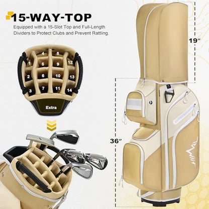 uniHimal Golf Cart Bag, 15 Way Organizer Divider Top with Handles and Rain Cover - color: Gold