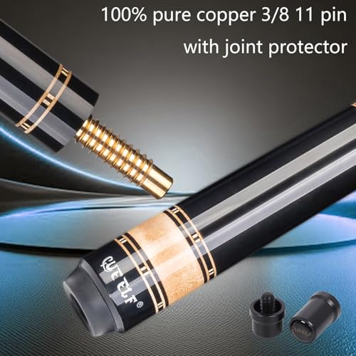 CUEELF Professional Pool Cue Stick – Handmade, Low Deflection | Solid Brass Joint Low Deflection Shaft 12.5mm Pro Tip & Inlay Ring Leather Non-Slip Wrap Precision Balanced - color: CJ-SH-05