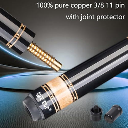 CUEELF Professional Pool Cue Stick – Handmade, Low Deflection | Solid Brass Joint Low Deflection Shaft 12.5mm Pro Tip & Inlay Ring Leather Non-Slip Wrap Precision Balanced - color: CJ-SH-05