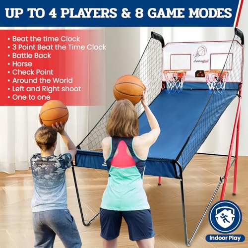 BAGAIL Basketball Arcade Game, Electronic Basketball Shooting Game with 8 Game Modes, Arcade Sounds, Foldable Frame, 4 Balls, Inflation Pump, Ideal Indoor Sport Games for All Players - Dual Shots - style: Dual Shots