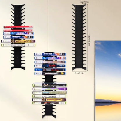 4 Pack Video Game Case Storage Wall Mount - Holds Up to 72 Disc Boxes,Metal Wall Mounted Game Case Holder for PS,DVD,Xbox Game Organizer