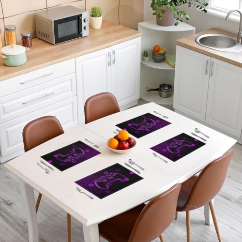 Erosebridal Gamepad 4 PCS of Placemats 12x18 Game Controller Place Mat for Dining Table Boys Modern Spots Honeycomb Non Slip Table Mats Purple Hexagon - color: Purple