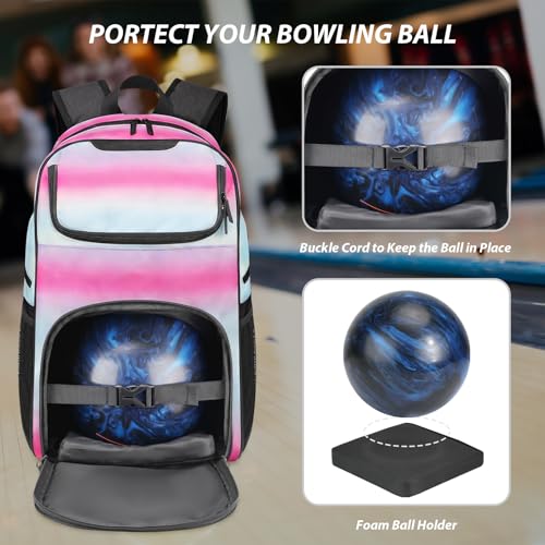 Bosynoy Bowling Backpack, Bowling Ball Bag Totes for Single Ball with Shoe Compartment & Foam Padded, Fits Shoes Up to US Mens Size 16, Grey - color: Pink