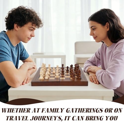 2 in 1 Magnetic Wooden Chess and Checkers Board Game Set, 12" Folding Chess Boards, Portable Travel Chess Sets with Pieces Storage Slots, Beginner Chess Game Set for Kids and Adults