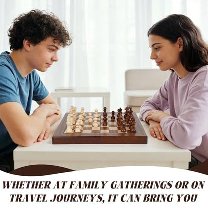 2 in 1 Magnetic Wooden Chess and Checkers Board Game Set, 12" Folding Chess Boards, Portable Travel Chess Sets with Pieces Storage Slots, Beginner Chess Game Set for Kids and Adults