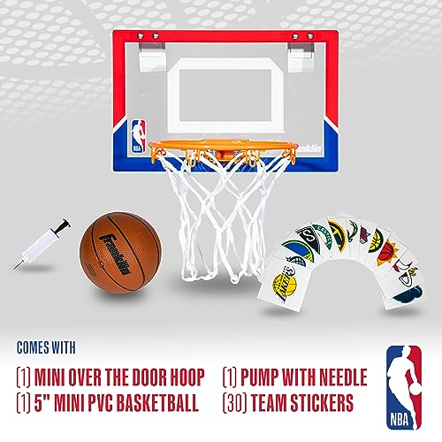 Franklin Sports NBA Over the Door Mini Basketball Hoop - Kids Custom NBA Team Indoor Mini Hoop with All 30 Team Stickers - Fan Shop Basket for Bedroom + Office