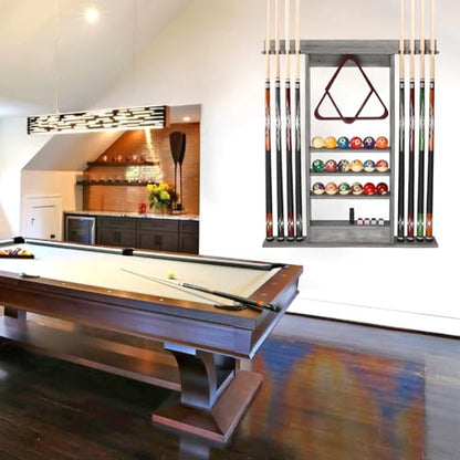 SUPERDIAMOND 8 Pool Stick Holder, Wall Mount Pool Cue Rack for Pool Table Accessories, Made of 100% Solid Wood Billiard Cue Holder Wall Mounted Display Stand for Game Room (Holds 8 Cues & Grey) - size: 8 Cues, style: SU-wa-8 Cue Racks-grey