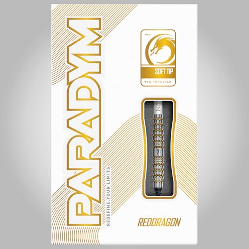 RED DRAGON Darts - Paradym Gold Series - 18g Barrel/ 20g Full Weight - Professional Soft Tip Darts Set - 90% Tungsten Torpedo Barrel - Includes Dart Flights & Stems - Professional Dart Set