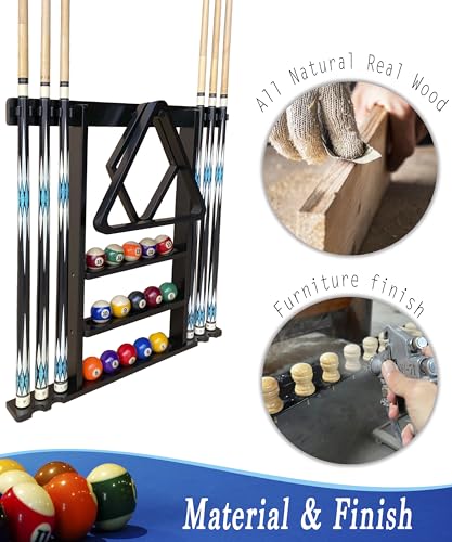 Pool Cue Stick Holder Wall Mount, Pool Cue Holder, Billiard Cue Rack For Pool Table Accessories. Pool Table Stick Holder Wall Mount Made Of 100% Solid Wood (Ebony Black) - color: Ebony Black