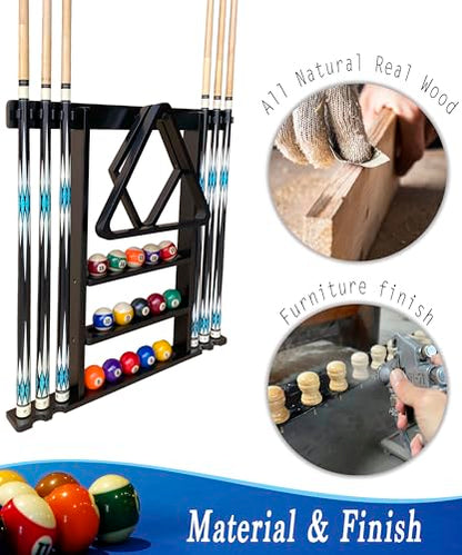 Pool Cue Stick Holder Wall Mount, Pool Cue Holder, Billiard Cue Rack For Pool Table Accessories. Pool Table Stick Holder Wall Mount Made Of 100% Solid Wood (Ebony Black) - color: Ebony Black