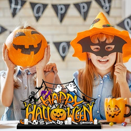Halloween Decorations for Home Metal Tabletop Sign, Spooky Pumpkin Ghost Table Decor Rustic Farmhouse Halloween Tiered Tray Decor Metal Sign Tabletop Centerpiece for Home Mantel Shelf Desk - style: Pumpkin Ghost