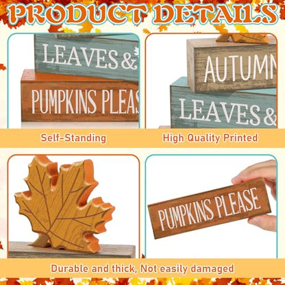 Lineshading 4 Pcs Fall Decorations for Home Thanksgiving Decor Wooden Maple Leaf Fall Table Centerpiece Autumn Tiered Tray Rustic Wood Maple Leaf Block Sign Farmhouse for Home Kitchen Shelf - style: Classic Maple Leaf