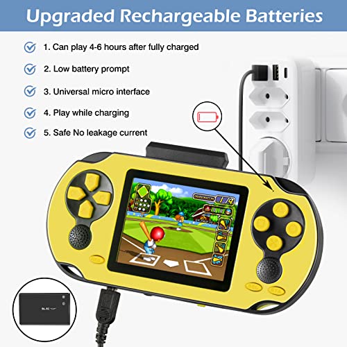 TaddToy 16 Bit Handheld Game for Kids Adults, 3.0'' Large Screen Preloaded 230 HD Classic Retro Video Games with USB Rechargeable Battery & 3 Game Cartridges for Birthday Gift for Kids 4-12 (Yellow) - color: Yellow