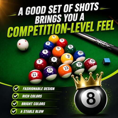 HMQQ Billiard Balls Set, 2-1/4" Regulation Size Pool Table Balls, Complete 16 Resin Pool Ball Set with Cue Ball, Smooth True Roll, Polished Finish for 8-Ball & Home Bar Tables - style: 2-1/4" Billiard Balls