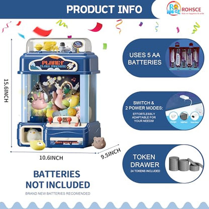 Claw Machine for Kids – Large Toy Claw Machine with Music Lights, Vending Machine Toy for Boys Girls, Includes Toys Inside, USB Rechargeable Candy Claw Game Machine for Kids Ages 4-12 - style: Large Space Explorer