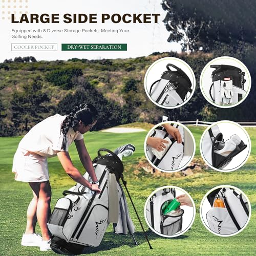 uniHimal Lightweight 7-Way Golf Stand Bag for Men & Women | Carry Bag, Multiple Pockets, Dual Straps - color: white