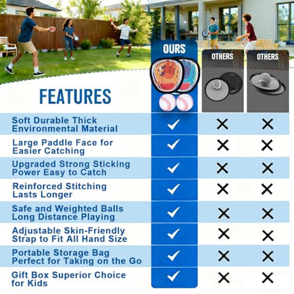 Toss and Catch Ball Game, Kids Toddler Baseball Catch Toy, Outdoor Game for Beach Pool Yard, Birthday Gifts for Boys Girls Age 3-12, 4 Paddles Sticky Ball and Catch Game