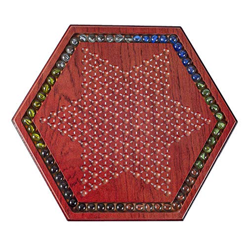 AMEROUS 13.6 inches Wooden Chinese Checkers Board Game Set with 60 Colorful Glass Marbles, Classic Strategy Game for Kids, Adults, Whole Family Play (Up to Six Players)
