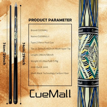 CueMall 58" 2-Piece Billiard Pool Cue Sticks,12.5mm Fiberglass Graphite Composite Billiard Cue Sticks,19oz Pool Sticks Tacos de billar for Adults Men/Women, House or Commercial/Bar Use - color: CueMall-I