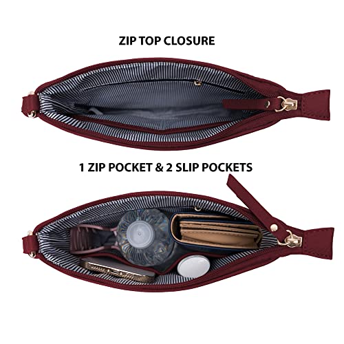 Solene Crossbody Bag Functional Multi Pocket Messenger Purse Top Zip Closure Shoulder Handbag With Adjustable Strap - color: Burgundy