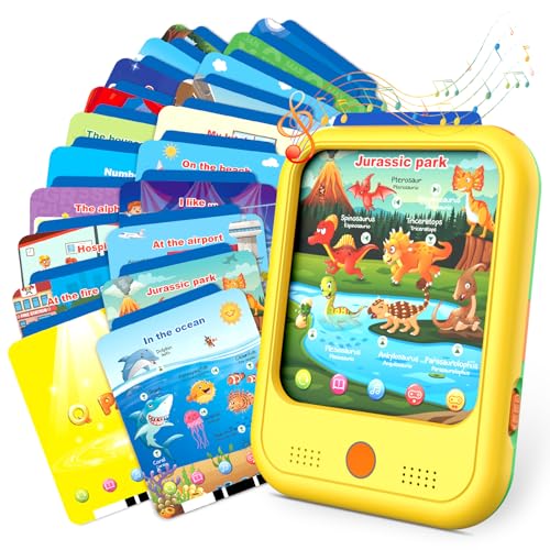 Kids Learning Tablet Educational Learning Pad for Toddlers 2-5 to Learn Alphabets, Numbers, Foods, Time, Music, Vehicles,Tablet Toy for Toddlers Ages 2 3 4 5 6 Years Old Yellow - style: Upgrade Version（20 lesson pages yellow）