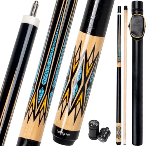 Collapsar CA Pool Stick with 1X1 Hard Case,58" Maple Professional Billiard Cue Stick,19-21 oz Pool Cue Set - color: CA009+Joint Protector+Hard Case, size: 19 ounce