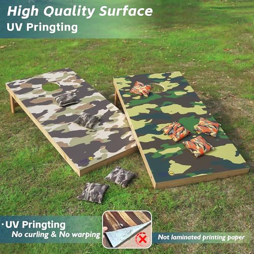 Cornhole Board Set 4FTx2FT Solid Wood Regulation Size Cornhole Set Includes 8 Cornhole Bags for Adults (Camouflage, 4' x 2')