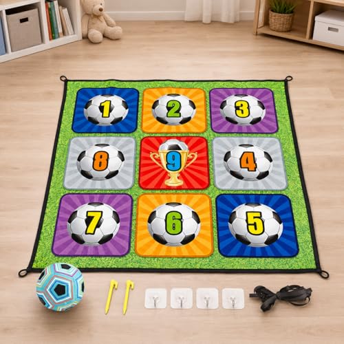 Tacky Practice Mat Target Game, Childrens 150x150cm, Soft Material Soccer Practice Mat for Kids 7-14 Years, Indoor Outdoor Soccer Set, Blue - color: Blue