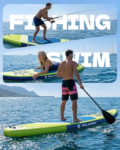 SOLAVERO 10'6" Inflatable Paddle Board for Adults, Stand Up Paddle Board with Premium SUP Accessories,Anti-Slip EVA Deck for Youth & Adults of All Skill Levels - color: Simple Green