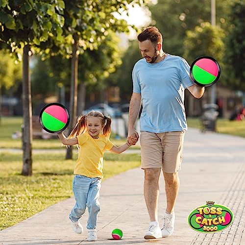 YoYa Toys Toss and Catch Ball Game Upgraded Set - Outdoor Kids Sports Activities - Outside Fun Summer Toy for Beach, Backyard, Park, Yard Lawn, Camping for Ages 4-12, 2 Catch Paddles, 2 Sticky Balls - style: 2 Paddles + 2 Balls