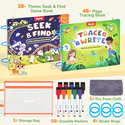 JoyCat Preschool Learning Activities Set (2-Pack) – Seek & Find Game Books and Letters Numbers Handwriting Practice Tracing Workbooks for Toddlers & Kids, Birthday Gifts for Girls and Boys Ages 3-5 - style: 6. Seek & Find+Trace & Write