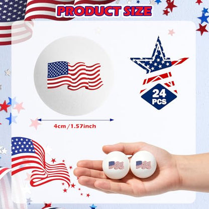24 Pcs Independence Day Table Tennis Balls Bulk, 40mm Ping Pong Balls, 250th Anniversary Patriotic America Flag Funny Toys for 4th of July Party Gift. - style: Flag style