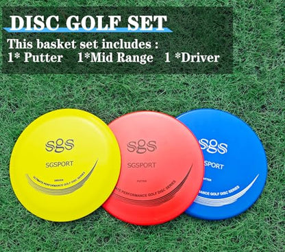 Disc Golf Basket - Portable Disc Golf Target with Heavy Duty 24-Chains Come with 6pcs Disc Golf Discs and Carry Bag, Ground Stake -Suitable for Players of All Levels - Multi Color Available - style: Basic Orange- 3 PCS