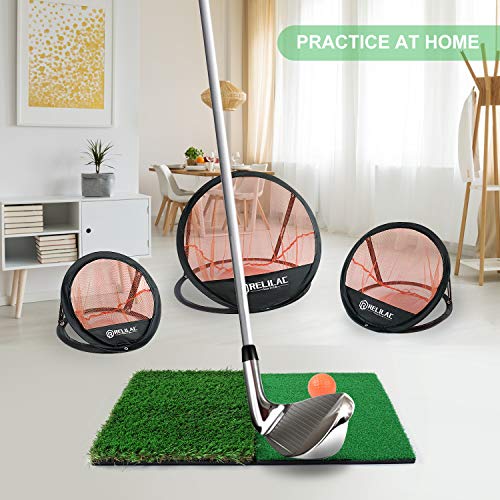 RELILAC Pop Up Golf Chipping Practice Net Set - Indoor/Outdoor Golfing Target Accessories for Golf Practice - Improve Your Short Game - Gifts for Men, Dad, Mom, Husband, Women, Kid, Golfers - style: Net + Mat + 12Balls