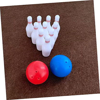 Toyvian Mini Bowling Model Toy Set 20 Mini Pins and 4 Balls Dollhouse Accessories for House Decoration Realistic Scene Display Kids Play Prop