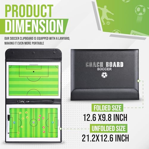 ZPU Dry Erase Coaching Board, Magnetic Coaches Clipboards, Portable Foldable Tactics Board with Dry Erase Marker Pen and Magnets – Basketball, Football, Soccer, Hockey - style: Soccer
