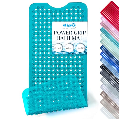 SlipX Solutions Power Grip 39x16 Bathtub & Shower Mat | Premium Non-Slip Bath Safety | Clear Aqua - color: Clear Aqua