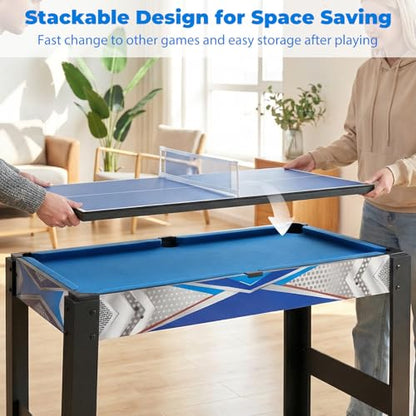 Goplus 6-in-1 Multi Game Table, Combo Game Table w/Basketball, Billiards, Ping Pong, Hockey, Shuffleboard, Bowling, Adults Space Saving Combination Game Table Set for Party, Game Room, Arcade