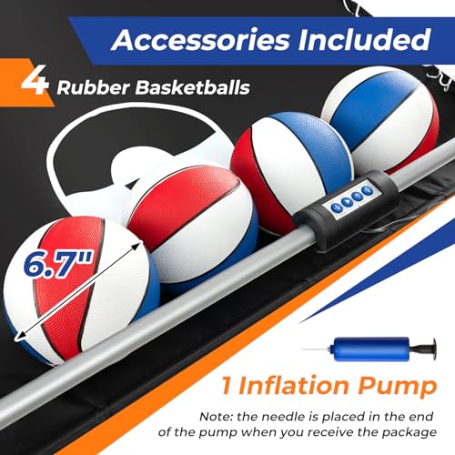 GYMAX Arcade Basketball Game Indoor Foldable with 8 Game Modes, Arcade Sound, 4 Balls and Inflation Pump, Electronic Basketball Games for Home - color: Blue