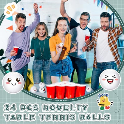 24 Pcs Novelty Table Tennis Balls 3 Special Emotion Face Cute Table Tennis Balls Accessories for All Golfers Birthday Fun Gift Game Art Pet - color: white