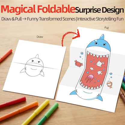 Cavnewt Kids Coloring Book with Foldable Surprise Design, Expandable Long Coloring Pages, Creative Drawing Activity Book for Toddlers & Kids, Screen-Free Travel Activity,Ideal Gift for Kids