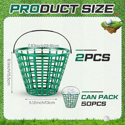 Halloscume 2 Pcs Golf Ball Basket, Small/Large Can Hold 50/75/100 Balls Golf Container with Handle Holder Contain Stadium Accessories Storage Bucket for Sport Practice (8 x 6 Inch,Green) - size: 8 x 6 Inch